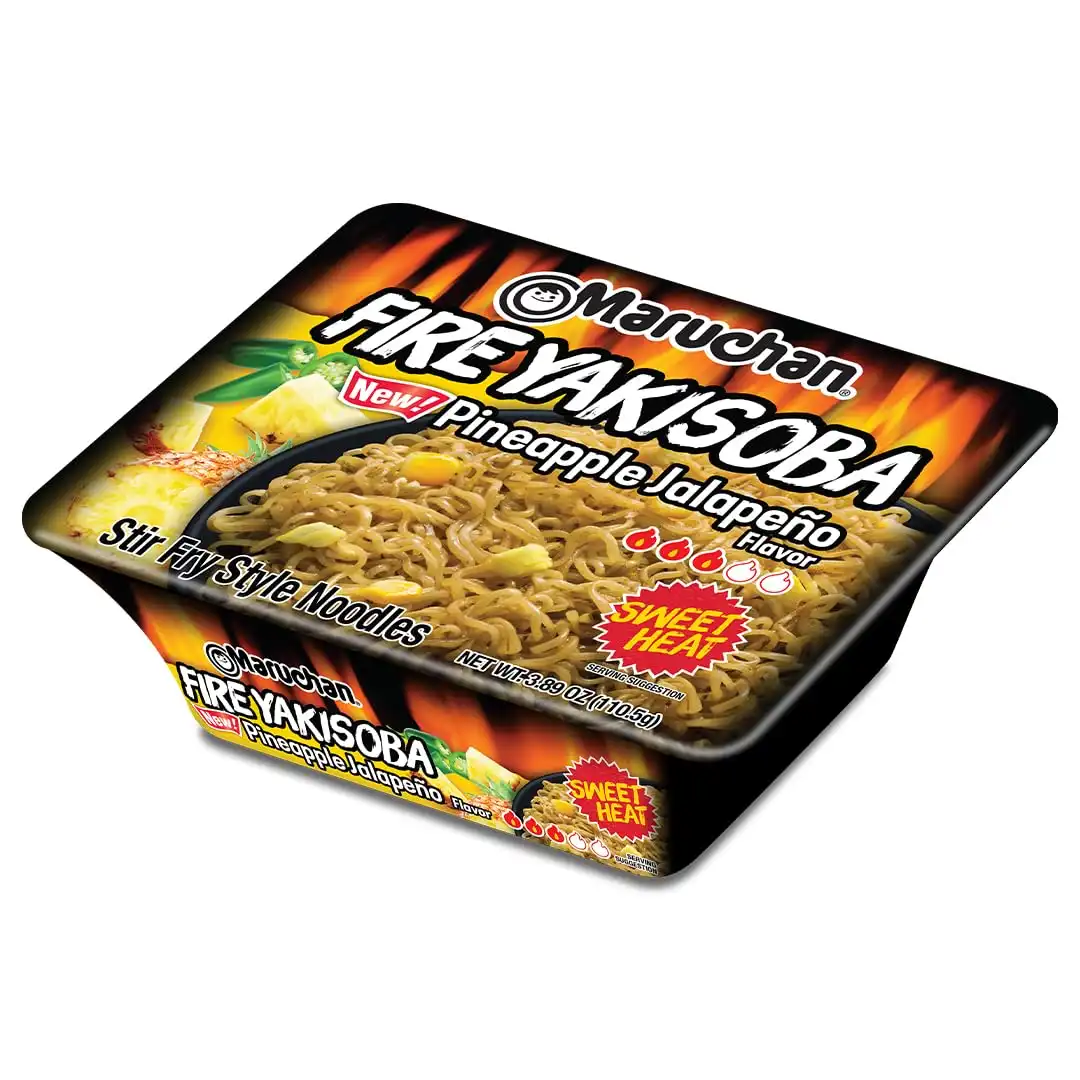Maruchan Yakisoba, FIRE Pineapple Jalapeno Flavor – Stir-Fried Japanese Instant Ramen Noodles, High Protein Microwavable Meal – 4.23 Oz. (8 Pack)
