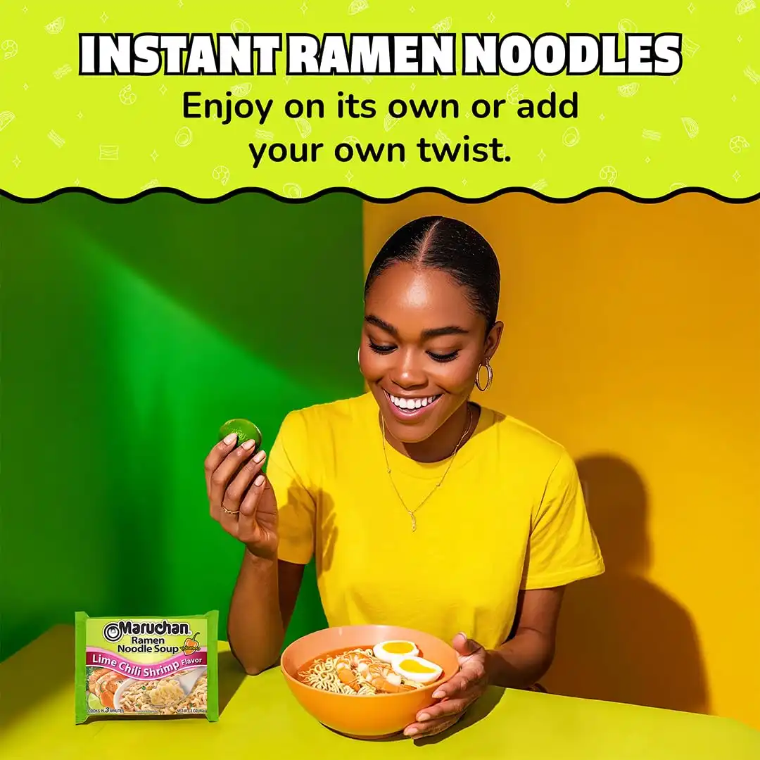 Maruchan Ramen Noodle Soup, Lime Chili Shrimp Flavor – Japanese-Style Instant Noodles, Quick & Easy Meal for Students & Busy Families – 3 Oz. (24 Pack) - Image 5