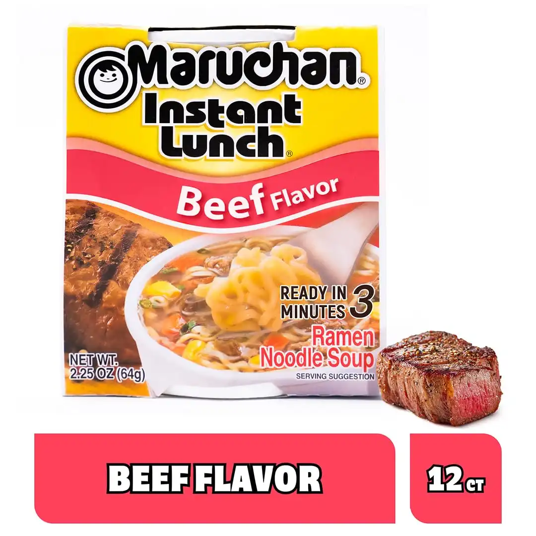 Maruchan Instant Lunch Ramen Noodles, Beef Flavor – Japanese-Style Instant Noodle Soup, Easy Meal Ready in 3 Minutes – 2.25 Oz. (12 Pack) - Image 3