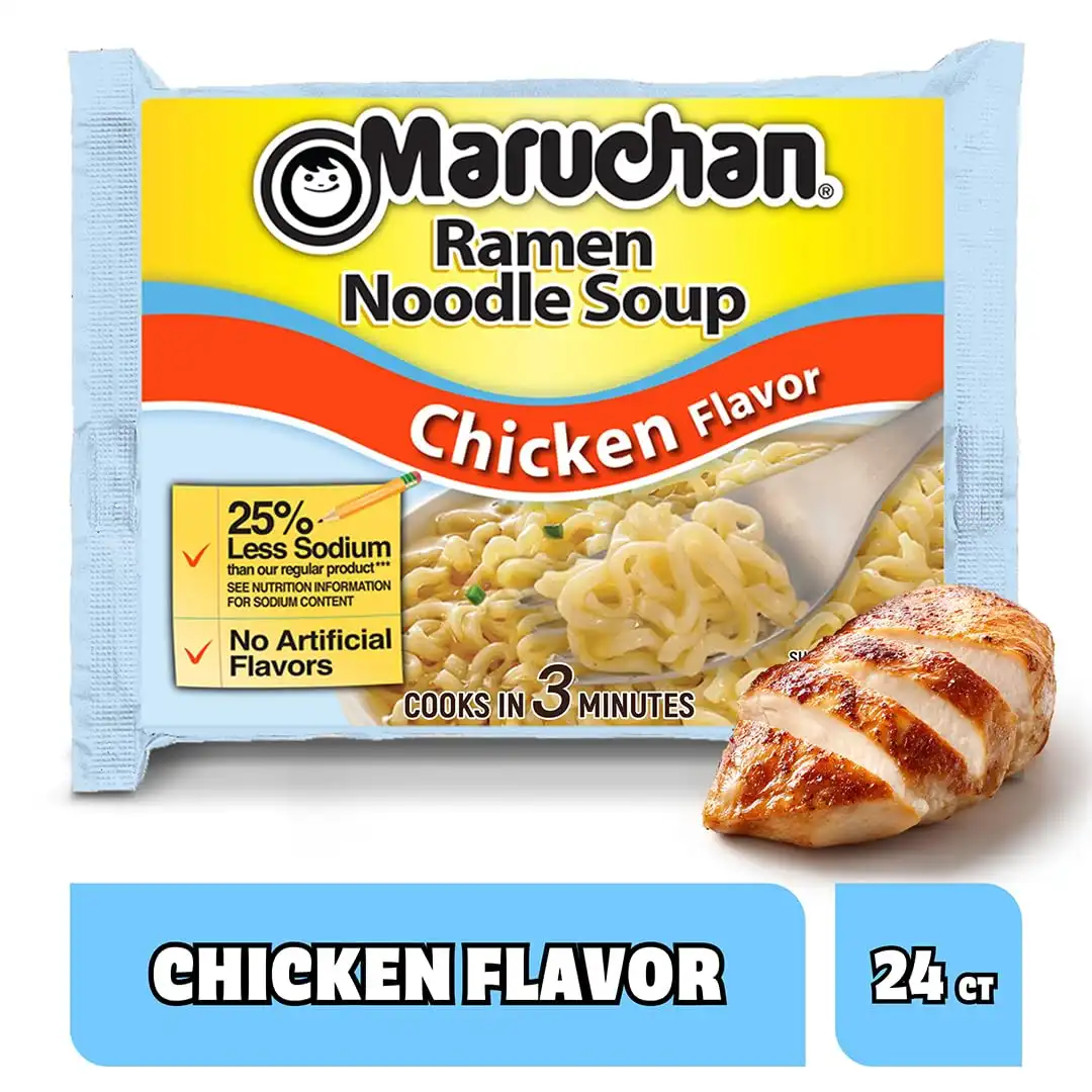 Maruchan Ramen Noodle Soup, Less Sodium Chicken Flavor – Japanese-Style Instant Noodles, Quick & Easy Meal for Kids, Students & Busy Families – 3 Oz. (24 Pack) - Image 3