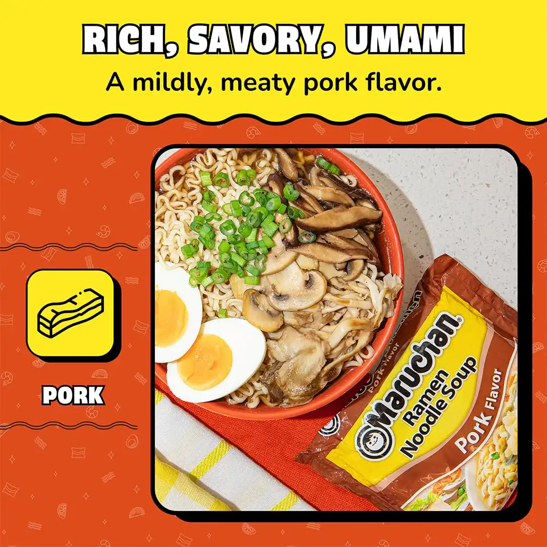 Maruchan Ramen Noodle Soup, Pork Flavor – Japanese-Style Instant Noodles, Quick & Easy Meal for Kids, Students & Busy Families – 3 Oz. (24 Pack) - Image 4
