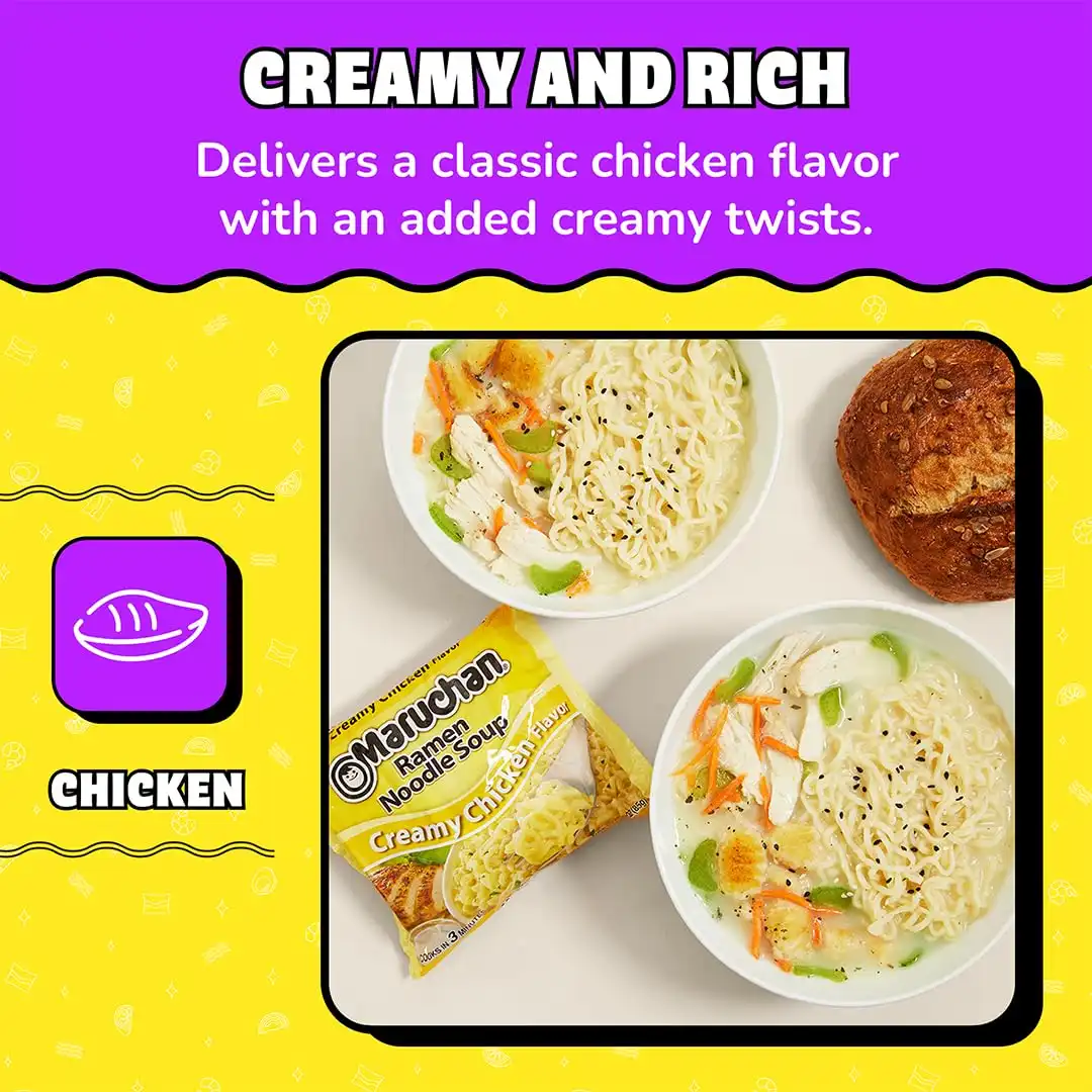 Maruchan Ramen Noodle Soup, Creamy Chicken Flavor – Japanese-Style Instant Noodles, Quick & Easy Meal for Students & Busy Families – 3 Oz. (24 Pack) - Image 4