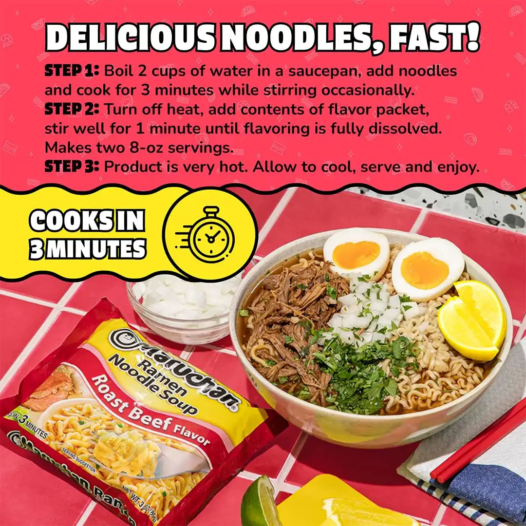 Maruchan Ramen Roast Beef,Instant Ramen Noodles,Ready to Eat Meals,3 Oz,(Pack of 48) - Image 6