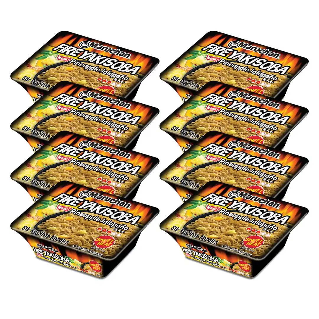 Alternative view of Maruchan Yakisoba, FIRE Pineapple Jalapeno Flavor – Stir-Fried Japanese Instant Ramen Noodles, High Protein Microwavable Meal – 4.23 Oz. (8 Pack)