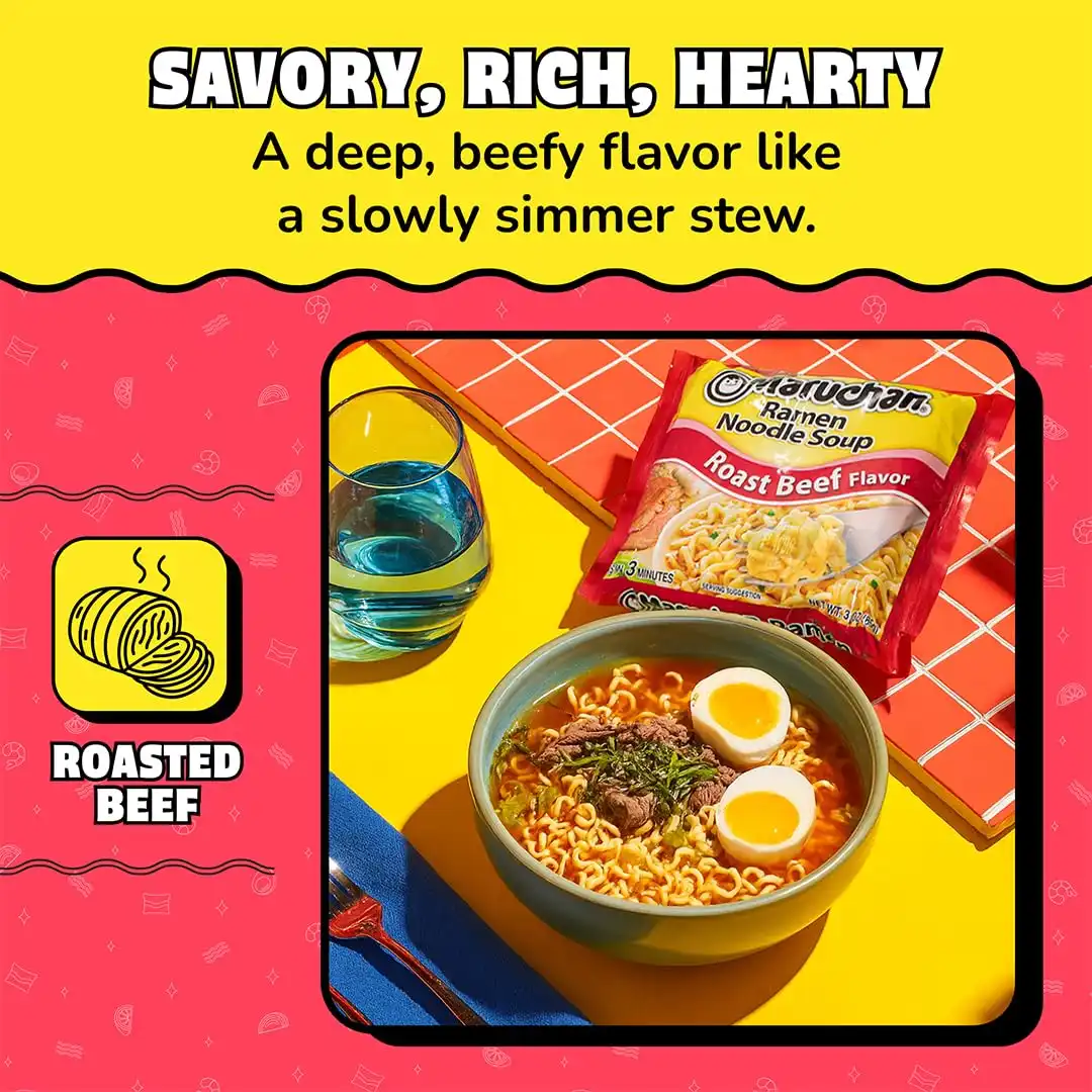 Maruchan Ramen Roast Beef,Instant Ramen Noodles,Ready to Eat Meals,3 Oz,(Pack of 48) - Image 4