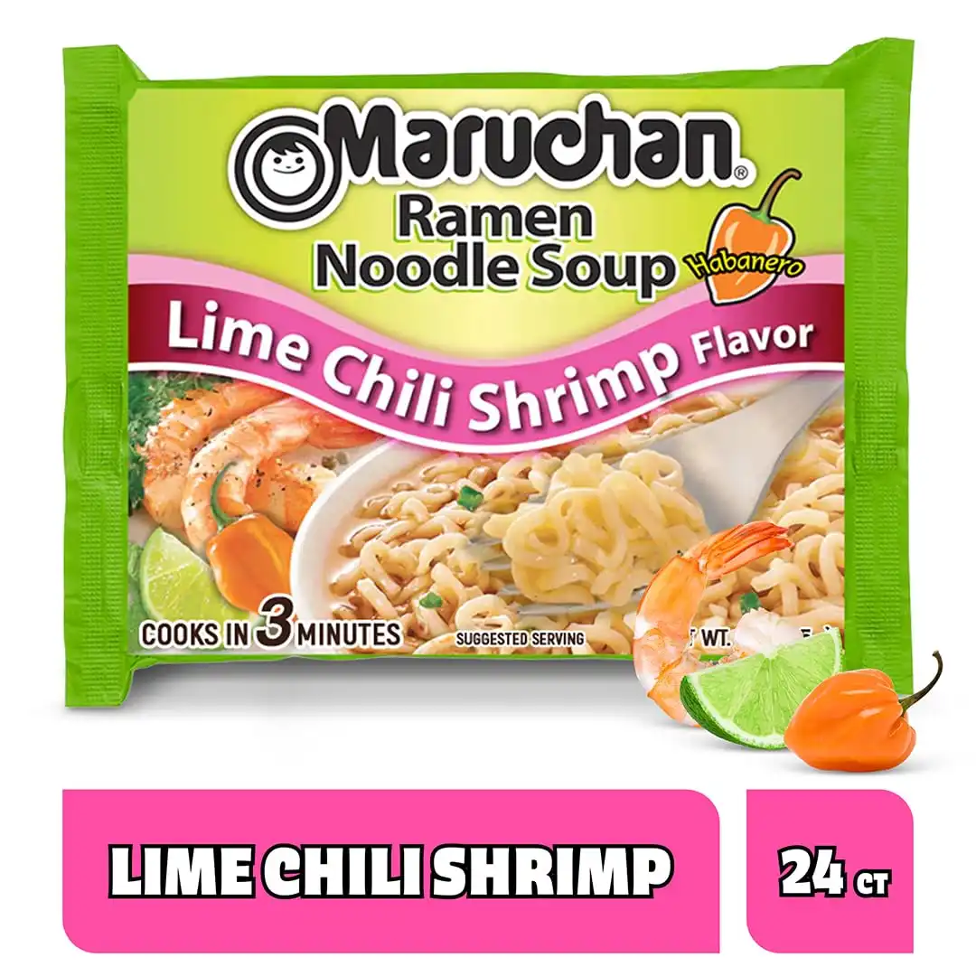 Maruchan Ramen Noodle Soup, Lime Chili Shrimp Flavor – Japanese-Style Instant Noodles, Quick & Easy Meal for Students & Busy Families – 3 Oz. (24 Pack) - Image 3