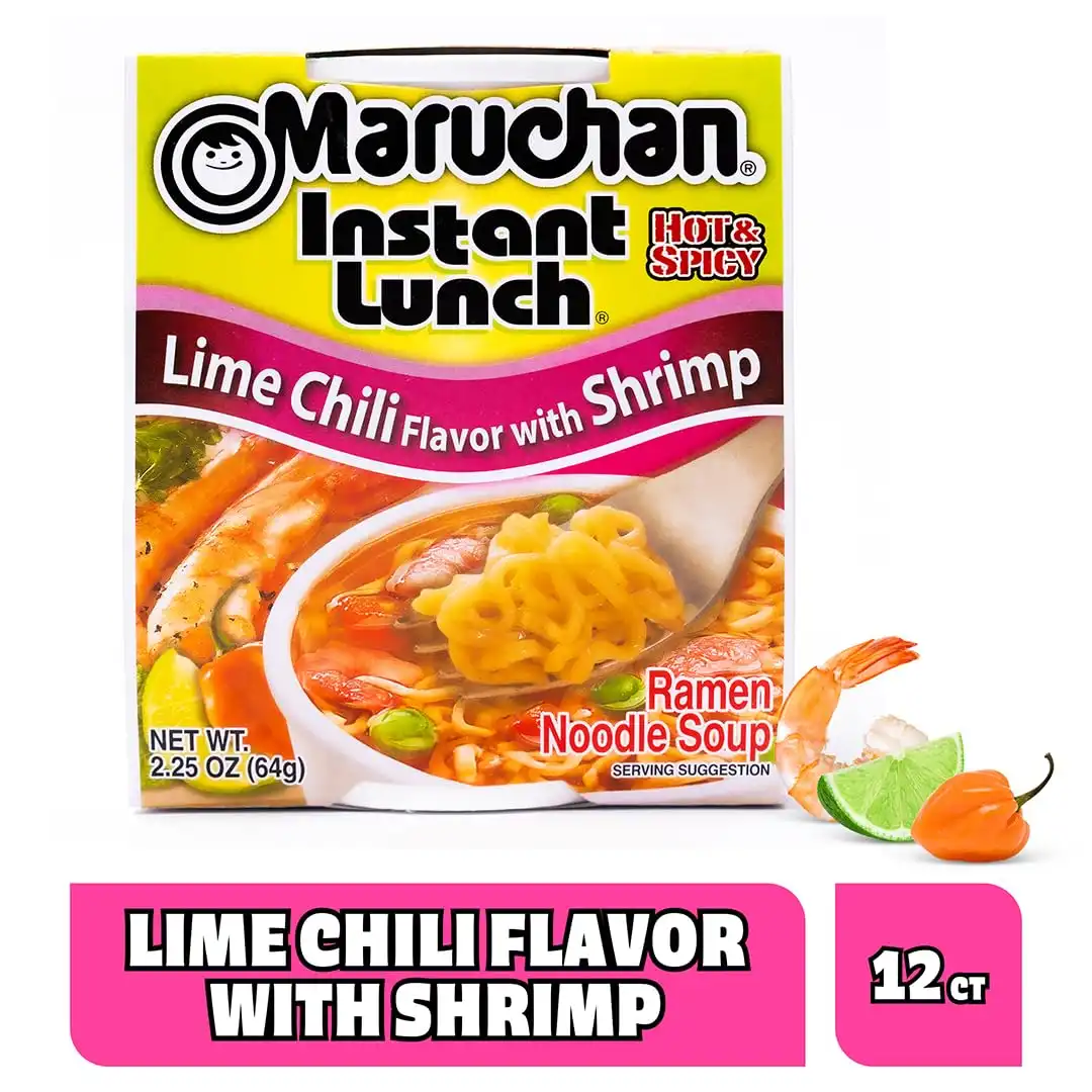 Maruchan Instant Lunch Ramen Noodles, Lime Chili with Shrimp – Japanese-Style Instant Noodle Soup, Easy Meal Ready in 3 Minutes – 2.25 Oz. (12 Pack) - Image 3