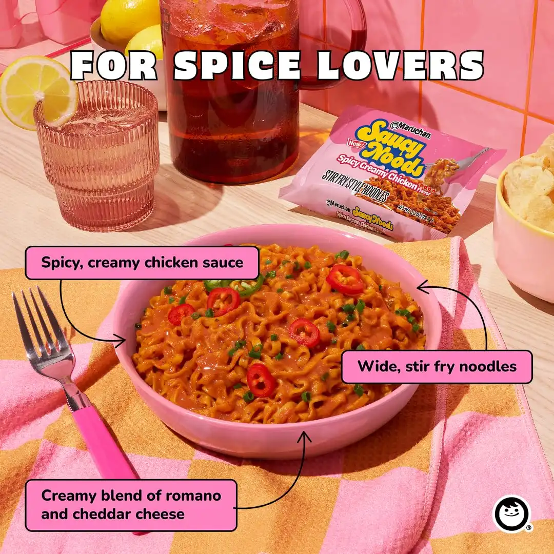 Maruchan Ramen Spicy Creamy Chicken Noodles, Saucy Noods – Stir Fry Style, Bold Korean-Inspired Sauce, Rich Flavor, Made in USA – 3.3 Oz. (20 Pack) - Image 5