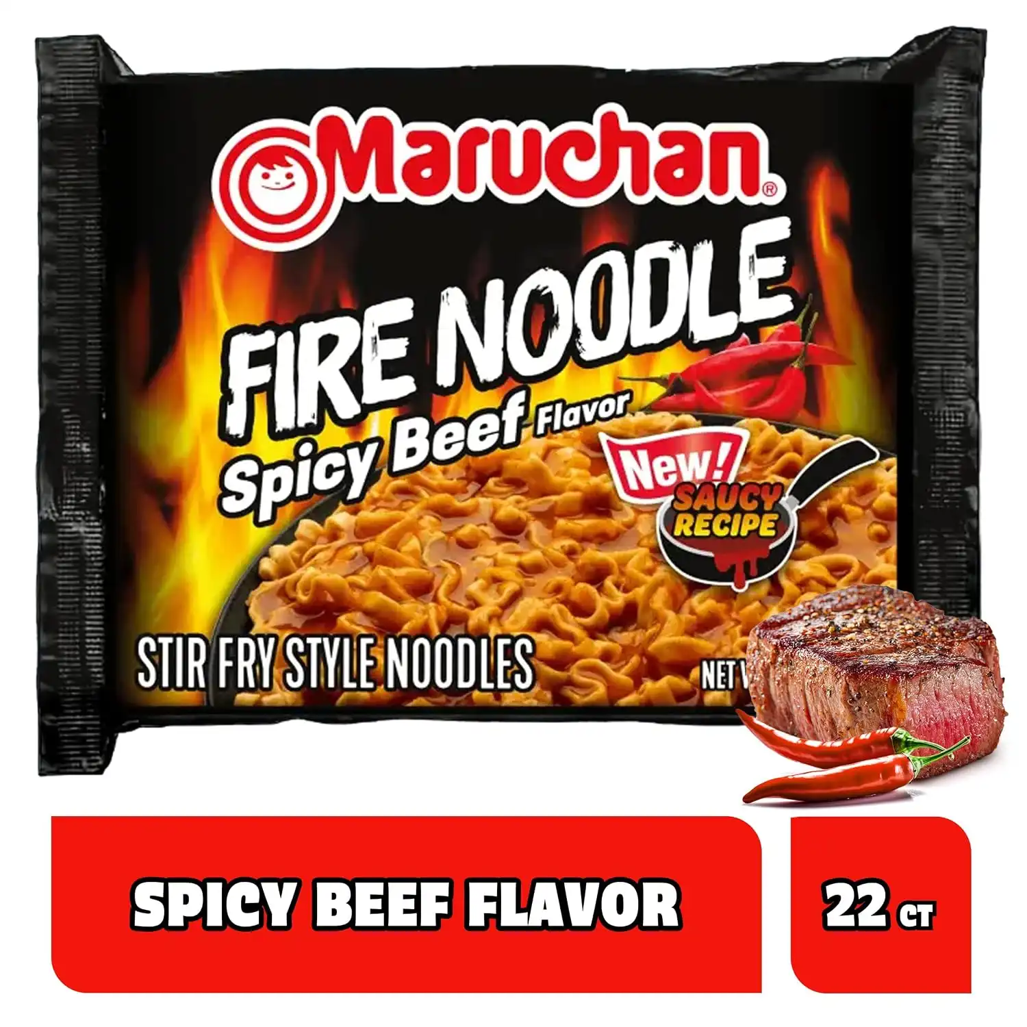 Maruchan Ramen Noodle Soup, FIRE Spicy Beef Flavor – Japanese-Style Instant Noodles, Quick & Easy Meal for Kids, Students & Busy Families – 3 Oz. (22 Pack) - Image 3