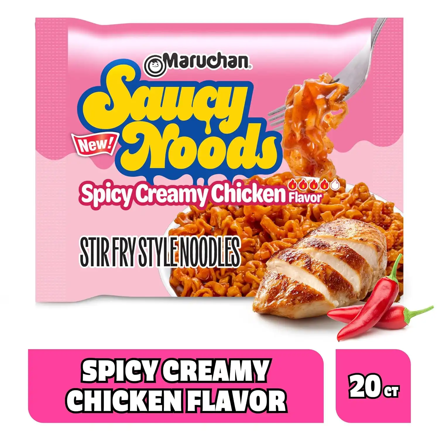 Maruchan Ramen Spicy Creamy Chicken Noodles, Saucy Noods – Stir Fry Style, Bold Korean-Inspired Sauce, Rich Flavor, Made in USA – 3.3 Oz. (20 Pack) - Image 3