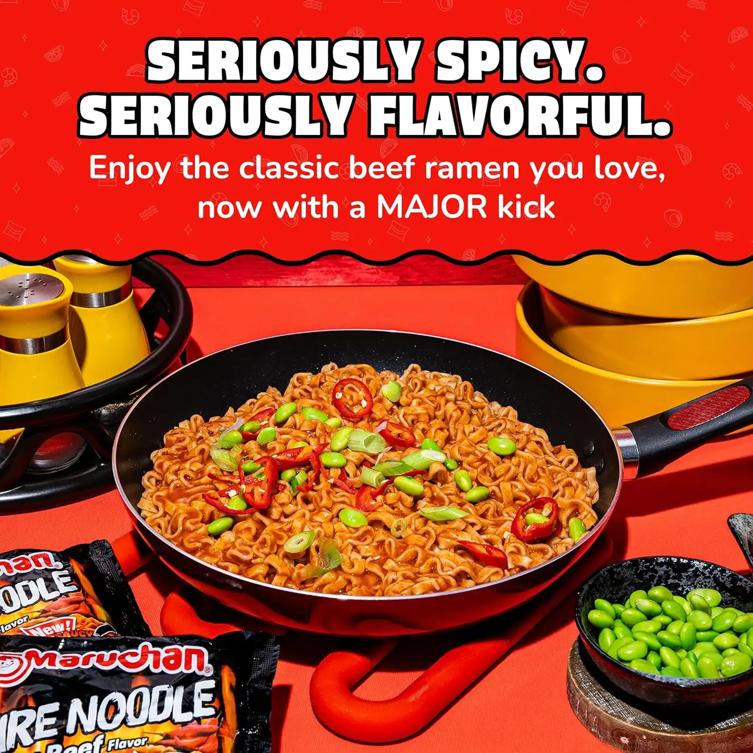 Maruchan Ramen Noodle Soup, FIRE Spicy Beef Flavor – Japanese-Style Instant Noodles, Quick & Easy Meal for Kids, Students & Busy Families – 3 Oz. (22 Pack) - Image 4