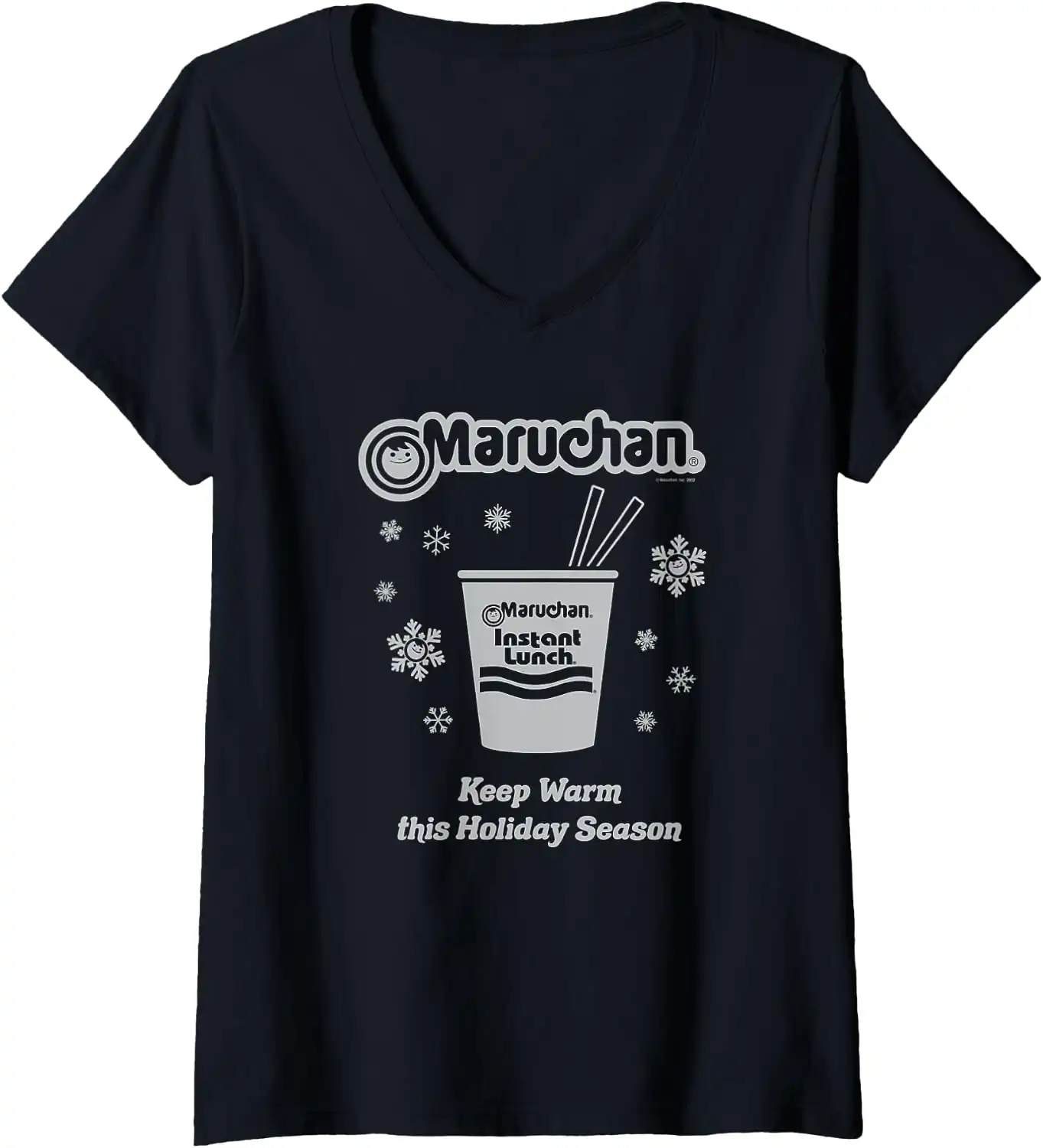 Maruchan Christmas Instant Lunch Keep Warm Holiday Season V-Neck T-Shirt