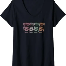 Maruchan Instant Lunch Multi Cups Colorful Line Art V-Neck T-Shirt