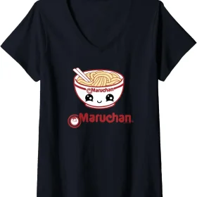 Womens Maruchan Cute Noodle Bowl Face Logo V-Neck T-Shirt