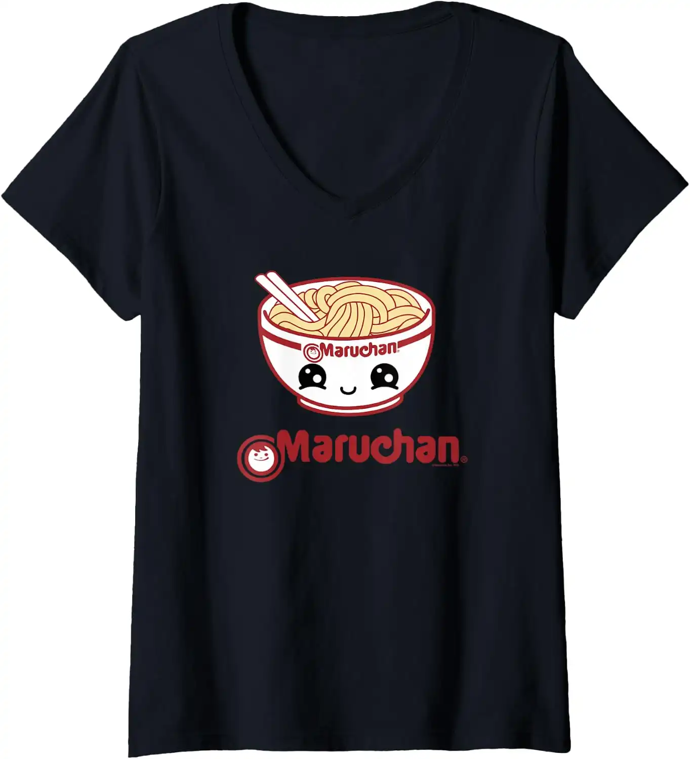 Womens Maruchan Cute Noodle Bowl Face Logo V-Neck T-Shirt