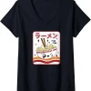 Women's Maruchan Instant Lunch Kawaii Katakana Ramen Bowl Portrait V-Neck T-Shirt