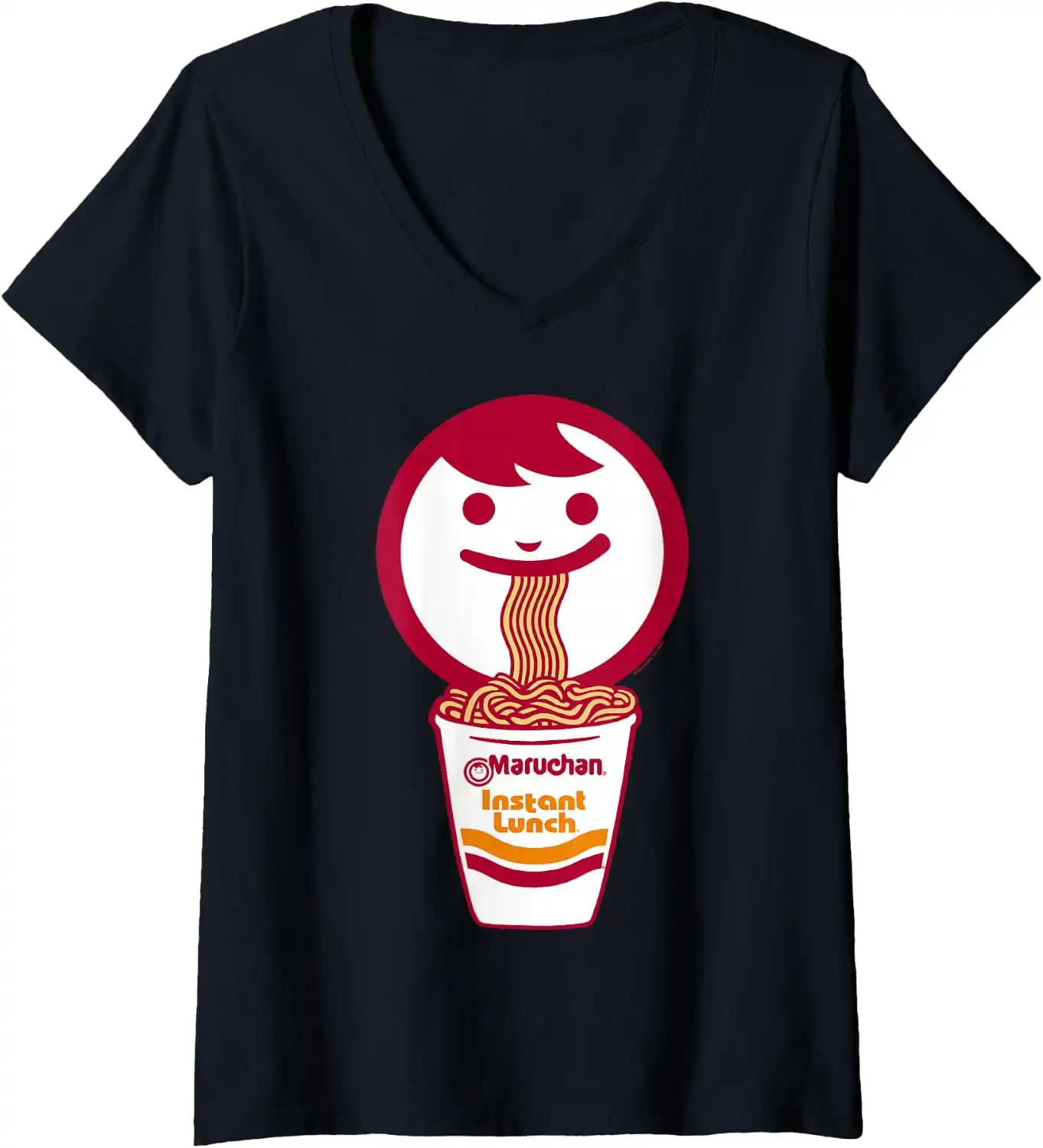 Womens Maruchan Happy Face Eating Ramen Noodles V-Neck T-Shirt