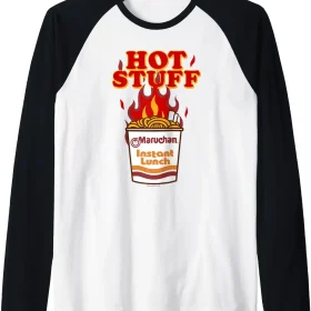 Maruchan Instant Lunch Hot Stuff Flaming Noodles Retro Shot Raglan Baseball Tee
