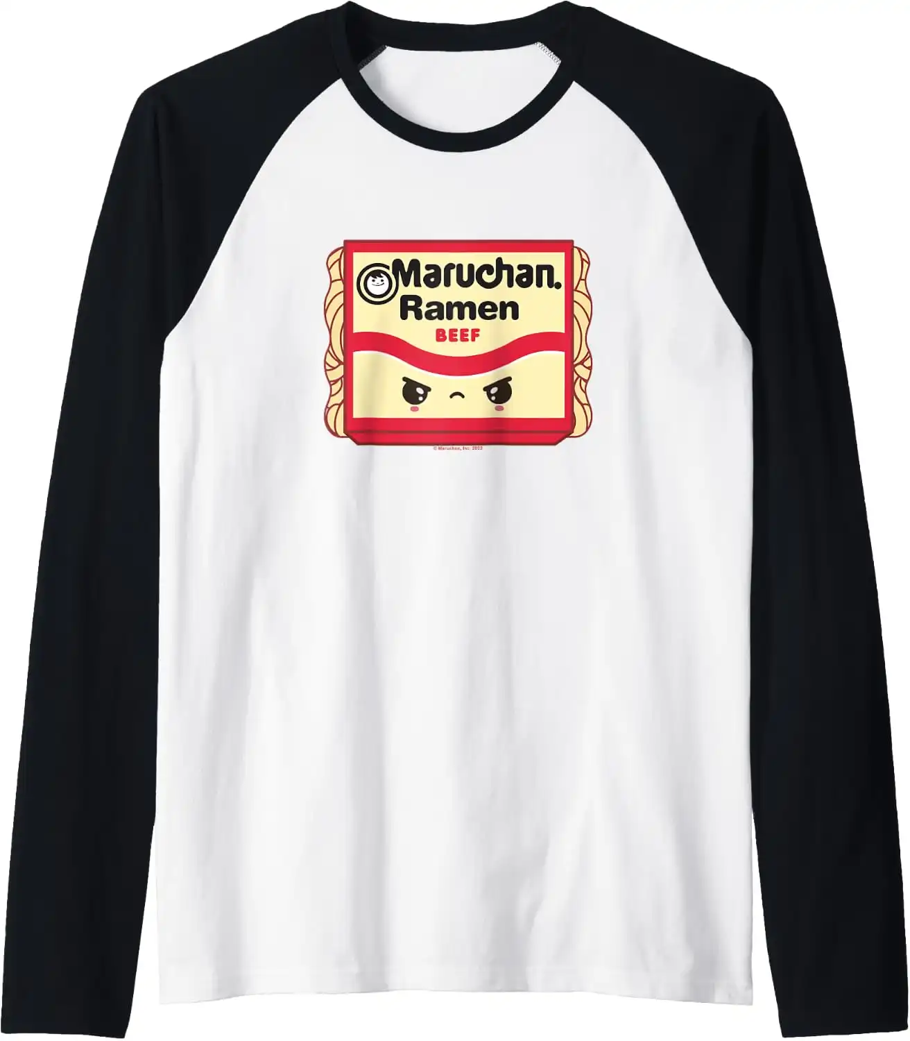 Maruchan Ramen Beef Flavor Angry Kawaii Package Raglan Baseball Tee