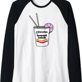 Maruchan Instant Lunch Ramen Cup Drawing Shrimp Logo Raglan Baseball Tee