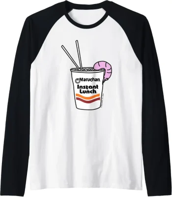 Maruchan Instant Lunch Ramen Cup Drawing Shrimp Logo Raglan Baseball Tee
