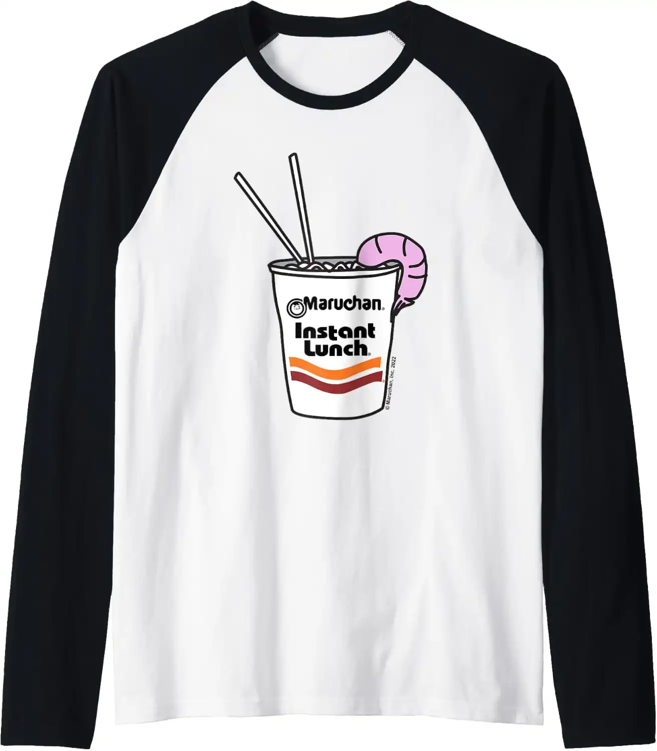 Maruchan Instant Lunch Ramen Cup Drawing Shrimp Logo Raglan Baseball Tee