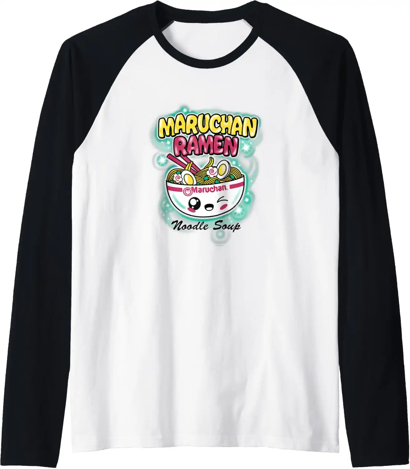Maruchan Ramen Noodle Soup Kawaii Bowl Retro Poster Raglan Baseball Tee
