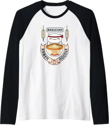 Maruchan Instant Lunch Kawaii Cat Ramen Noodle Bowl Raglan Baseball Tee
