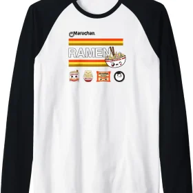 Maruchan Ramen Cute Anime Faces Logo Raglan Baseball Tee