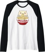 Maruchan Instant Lunch Cute Cat Ramen Bowl Logo Raglan Baseball Tee