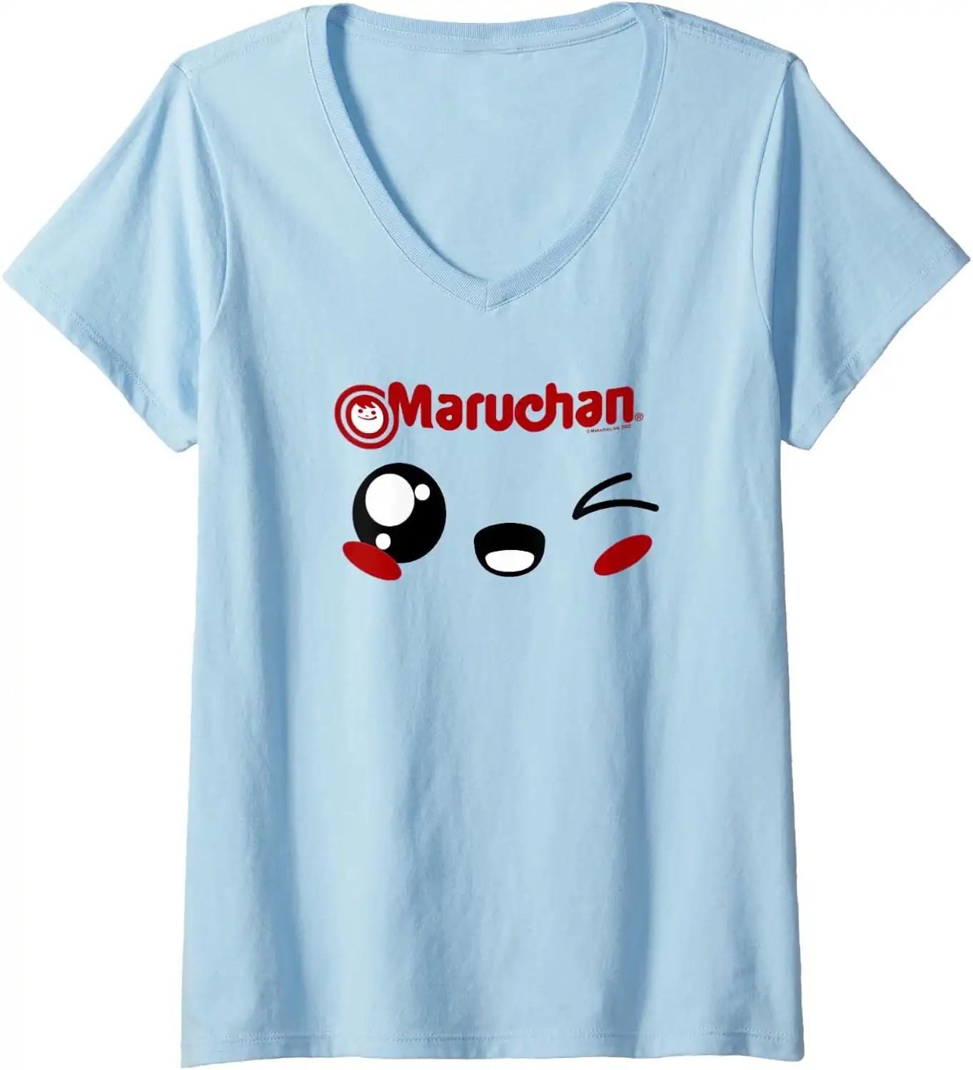 Maruchan Cute Winking Happy Face V-Neck T-Shirt