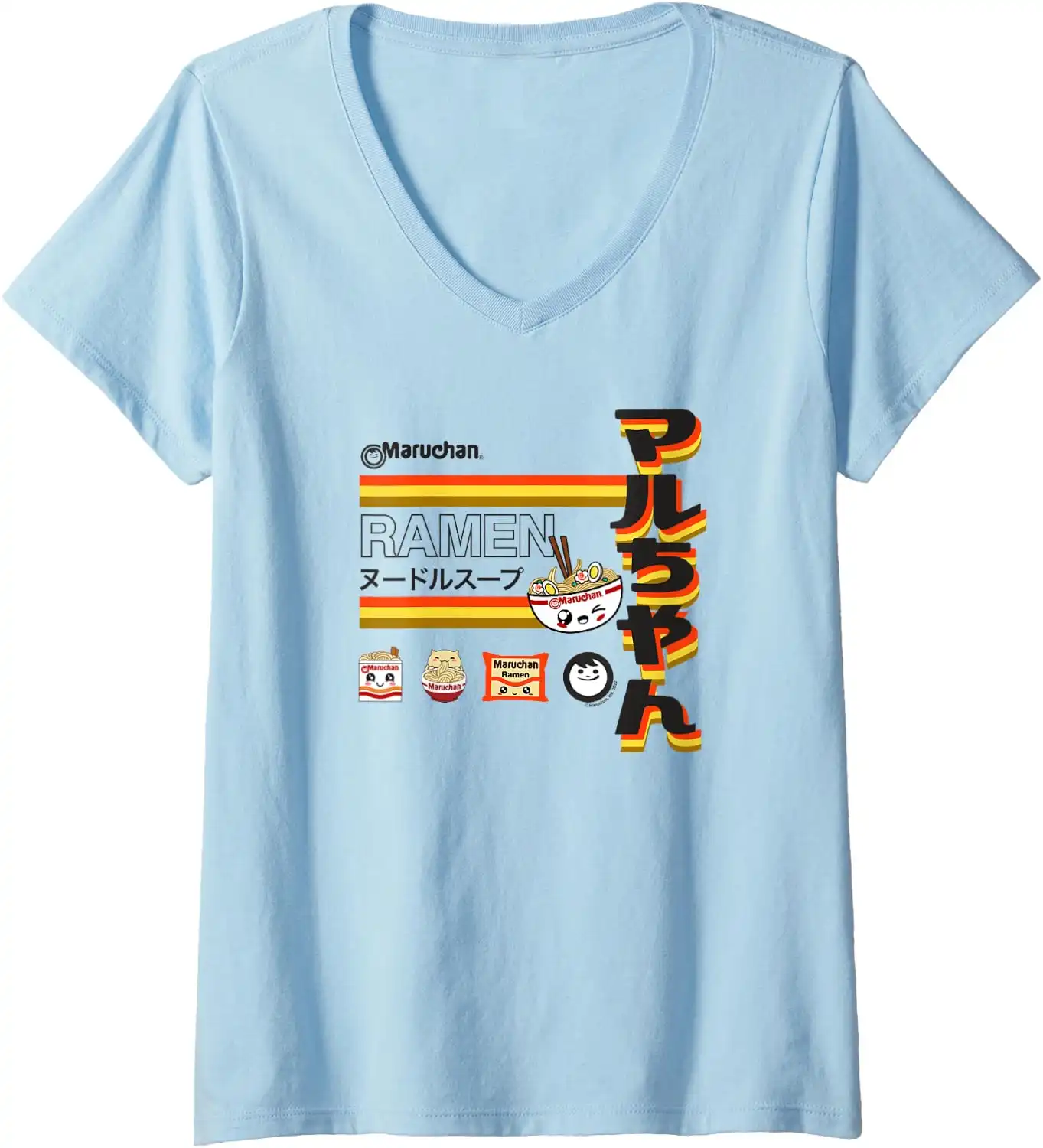 Maruchan Ramen Cute Anime Faces Poster V-Neck T-Shirt