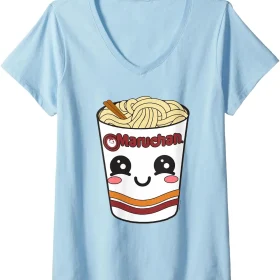 Womens Maruchan Cute Ramen Noodle Cup Face V-Neck T-Shirt