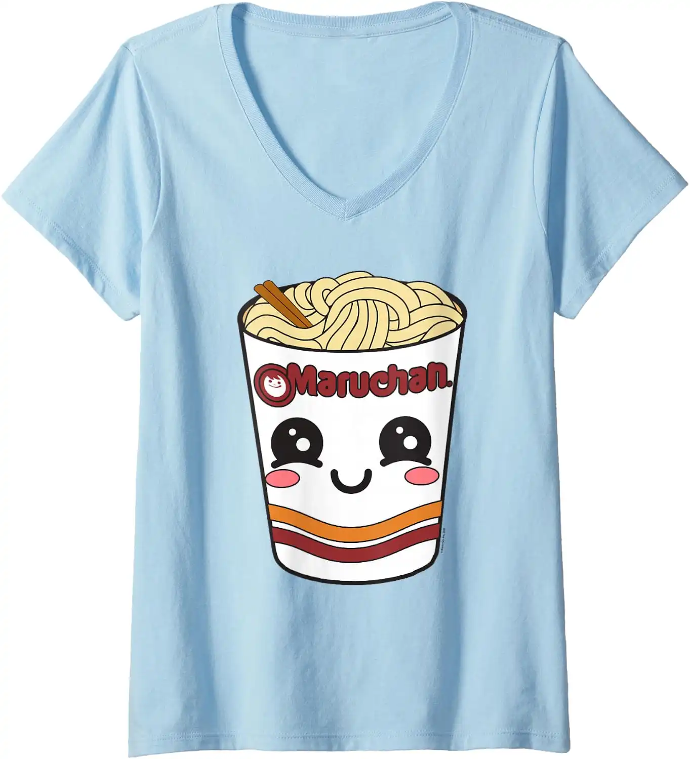 Womens Maruchan Cute Ramen Noodle Cup Face V-Neck T-Shirt