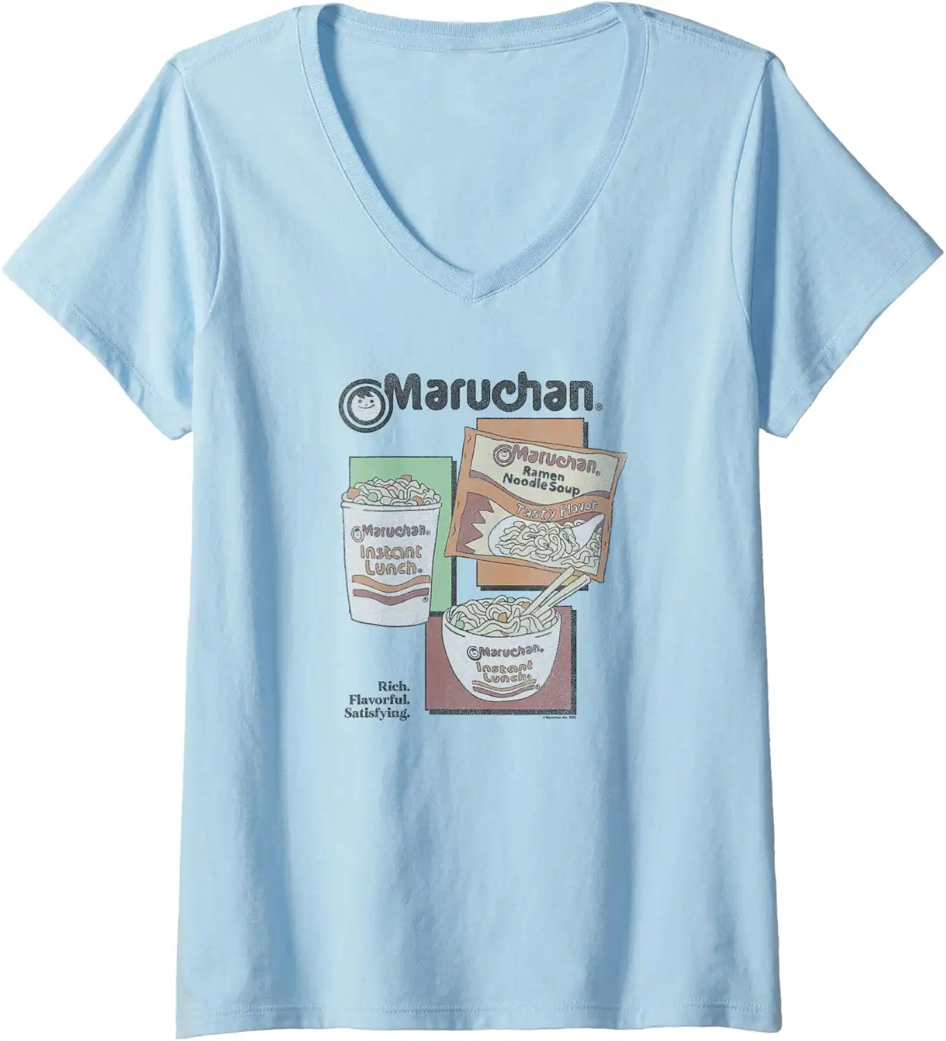Womens Maruchan Instant Lunch Different Presentations Panel Art V-Neck T-Shirt